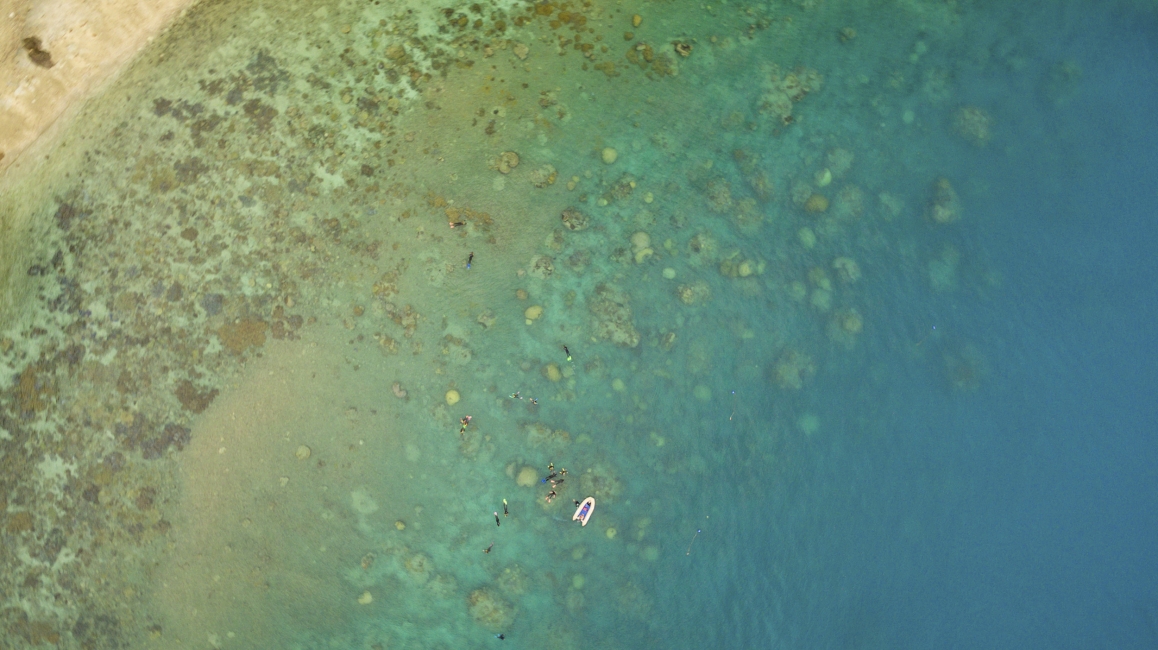 Récif corallien des îles Whitsunday vu du ciel