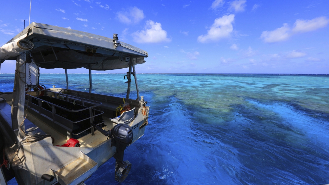 Bateau à fond de verre de Coral Expeditions sur la Grande Barrière de corail